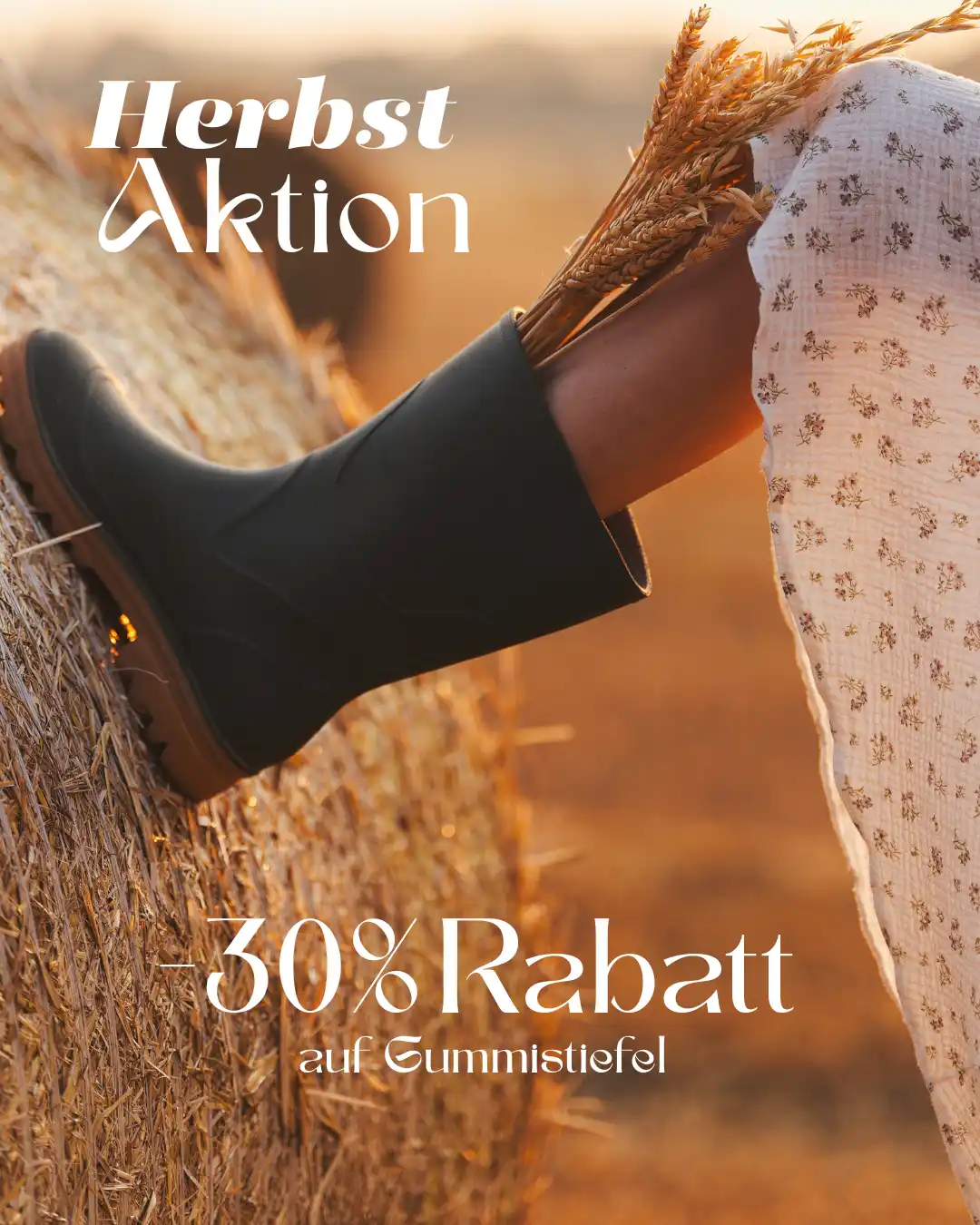 Social-Ad-Creative: Herbst-Aktion – 30 % Rabatt auf Gummistiefel
